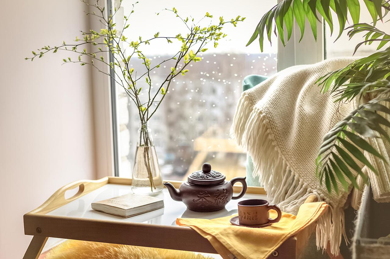 Teapot and cup on tray